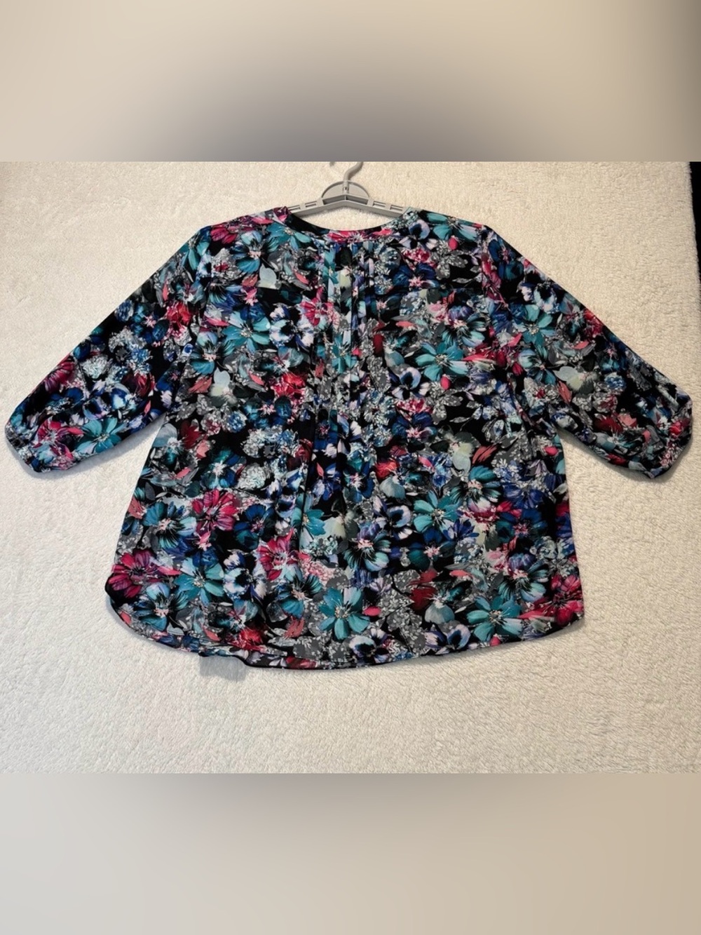 NYDJ Floral 3/4 Sleeves Pleated Back Top Size 2X Multicolor - Picture 3 of 11